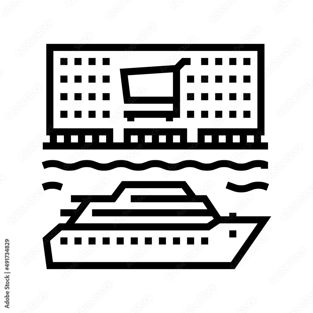 port shopping line icon vector. port shopping sign. isolated contour symbol black illustration