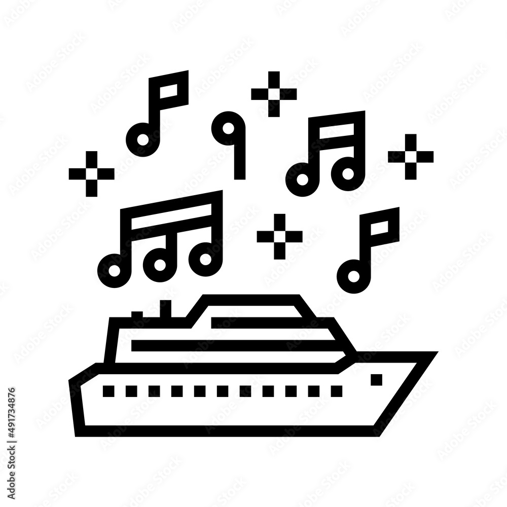 music themed cruise line icon vector. music themed cruise sign. isolated contour symbol black illustration