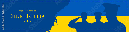 Pray for Ukraine Save Ukraine. Banner in support of the people of the country, against the background of the Ukrainian flag.