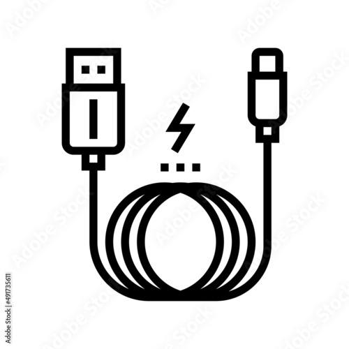 charging cable line icon vector. charging cable sign. isolated contour symbol black illustration
