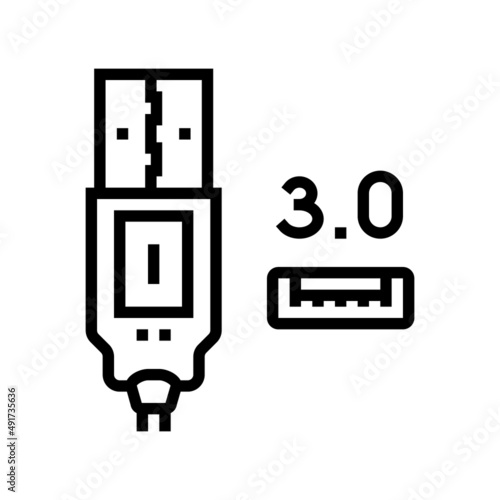 usb 3.0 line icon vector. usb 3.0 sign. isolated contour symbol black illustration