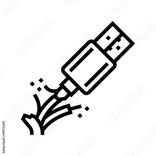 broken cable usb line icon vector. broken cable usb sign. isolated contour symbol black illustration
