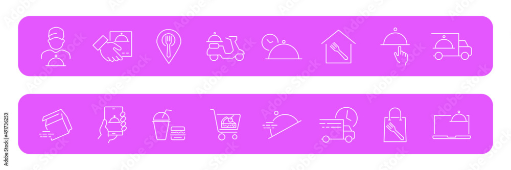 Food delivery icons set . Food delivery pack symbol vector elements for infographic web Food delivery icons set . Food delivery pack symbol vector elements for infographic web
