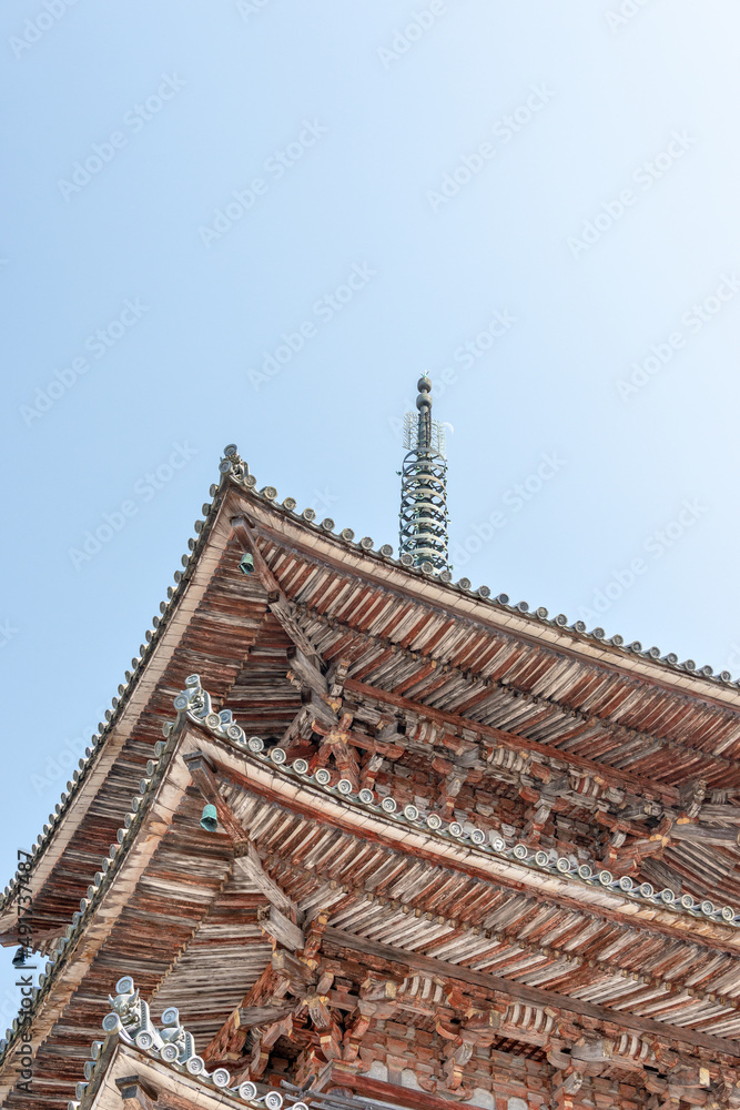 Three‐storied pagoda in Tsubosaka temple in Nara, Japan Three‐storied pagoda in Tsubosaka temple in Nara, Japan