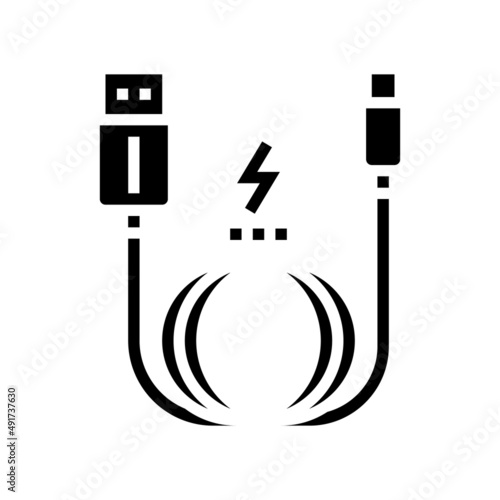 charging cable glyph icon vector. charging cable sign. isolated contour symbol black illustration