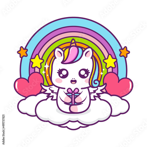 cute unicorn illustration with gift