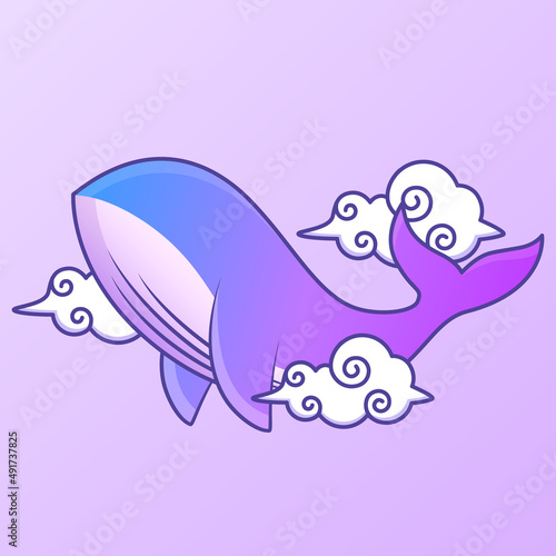 colorful flying whale illustration in the sky