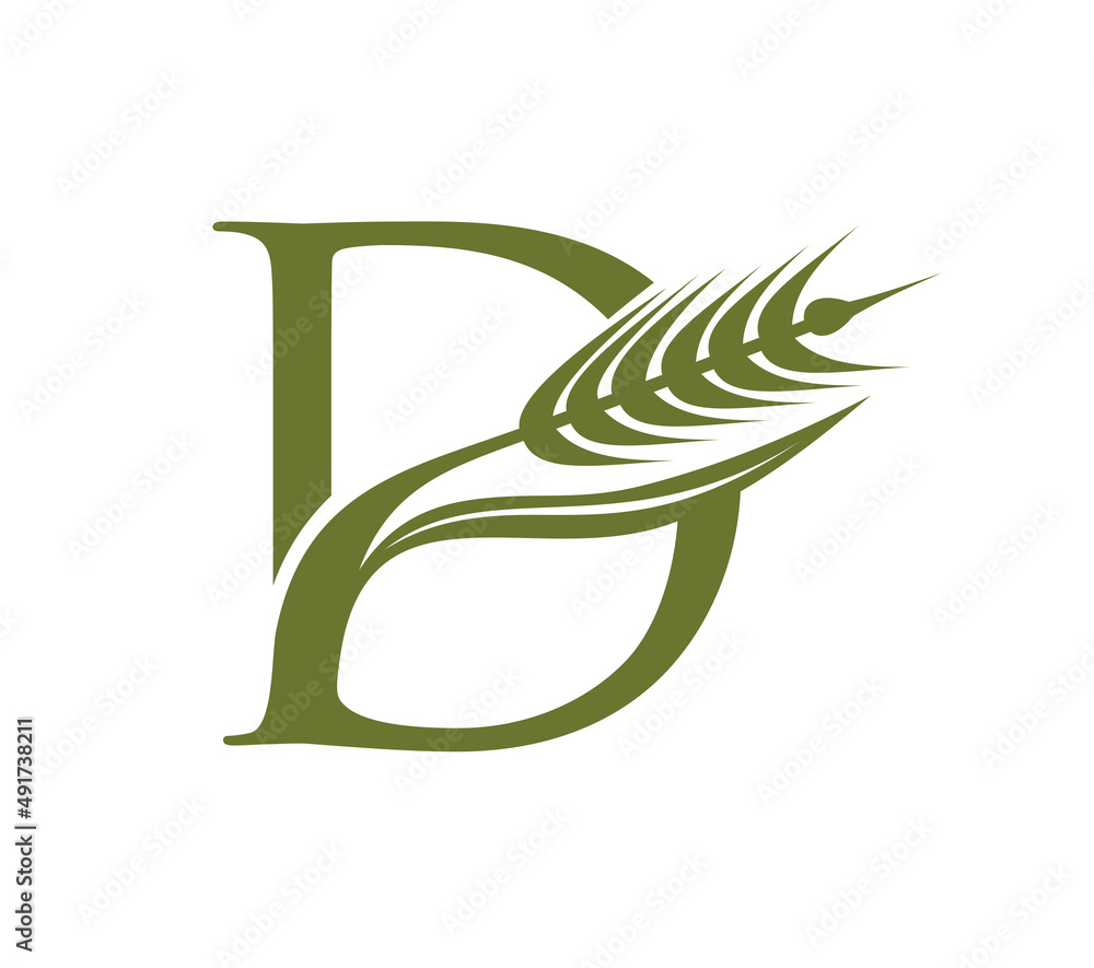 Wheat Grain Monogram Initial Logo Letter D Wheat Grain Monogram Initial Logo Letter D