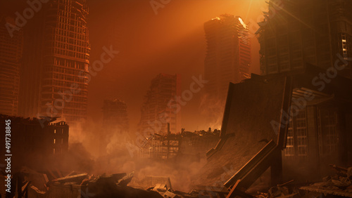 Damaged Structures form an Apocalypse City environment. War concept. photo