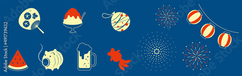 vector background with a set of Japanese summer festival icons for banners, cards, flyers, social media wallpapers, etc.