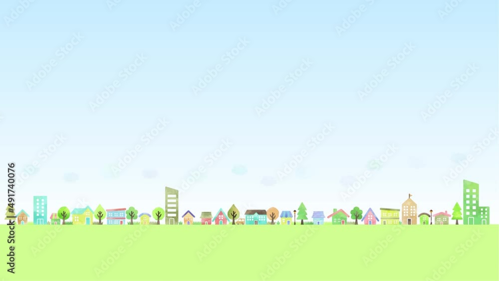 水彩の街並みイラスト背景