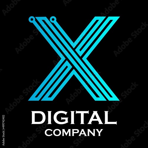 Letter x logotype gradient blue color with dot,Technology and digital abstract suitable for your business