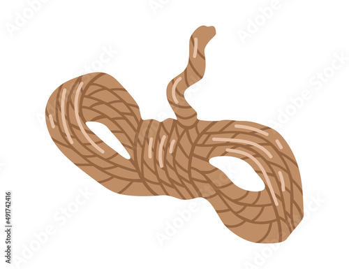 Vector isolated element. A coil of rope. Garden tools. Gardening. Springtime. Color image on a white background. The print is used for packaging design.