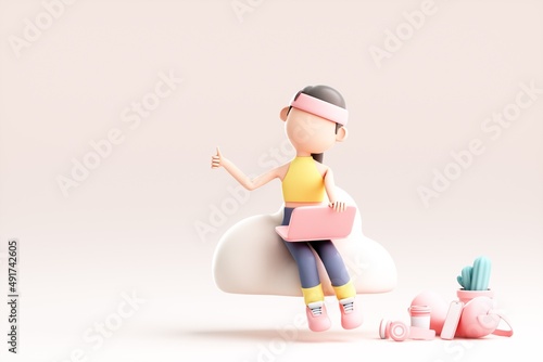Fototapeta Naklejka Na Ścianę i Meble -  3D rendering of cute cartoon girl