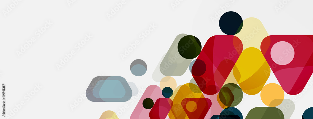 Color bubbles and rounded geometric shapes on white. Vector geometric minimal abstract background for wallpaper, banner, background, landing page Color bubbles and rounded geometric shapes on white. Vector geometric minimal abstract background for wallpaper, banner, background, landing page