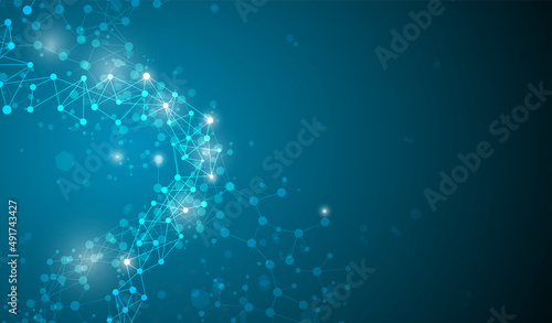 Connection concept of fluorescent molecules and biochemical information networks. It is used in medicine and business.