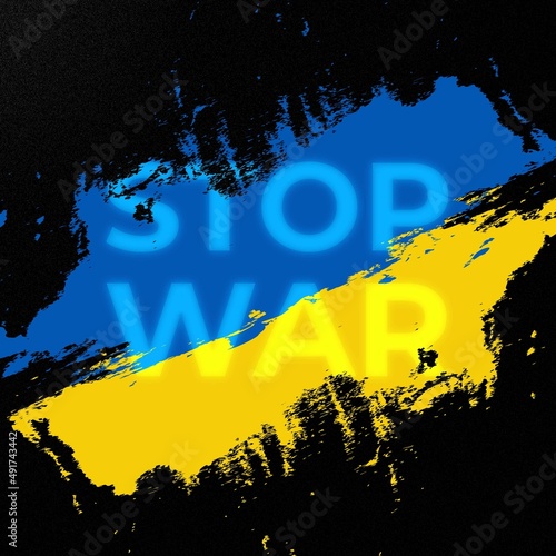 Banner with brush concept of ukraine flag in grunge style no war for ukraine hand painted brush