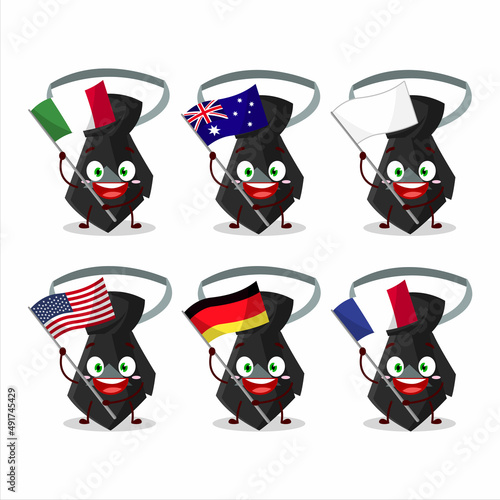 Black tie cartoon character bring the flags of various countries