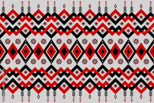 Ethnic pattern Seamless Texture Black Red Zigzag Floral