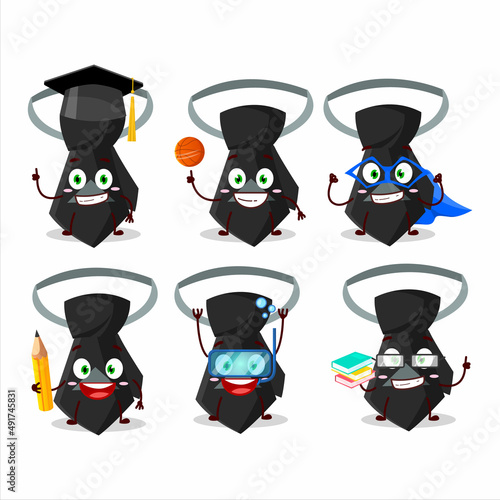 School student of black tie cartoon character with various expressions