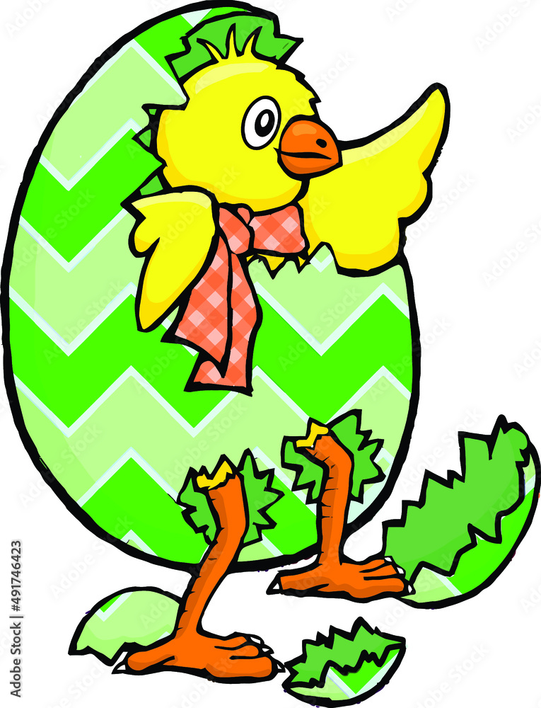 Obraz premium cartoon chick breaking out of easter egg