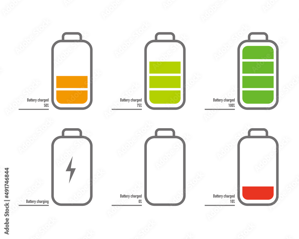 バッテリーの残量を0〜100%で示すイラスト Battery illustration 0~100% バッテリーの残量を0〜100%で示すイラスト Battery illustration 0~100%