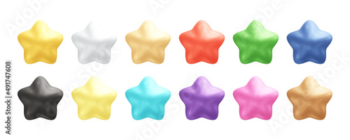 Realistic colorful star icons 3d vector illustration