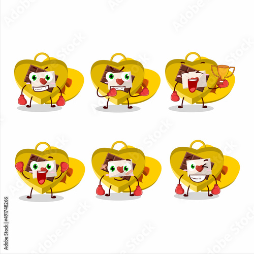 A sporty yellow love open gift box boxing athlete cartoon mascot design