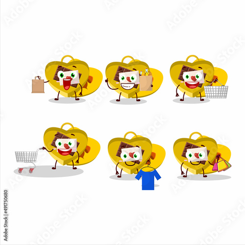 Fototapeta Naklejka Na Ścianę i Meble -  A Rich yellow love open gift box mascot design style going shopping
