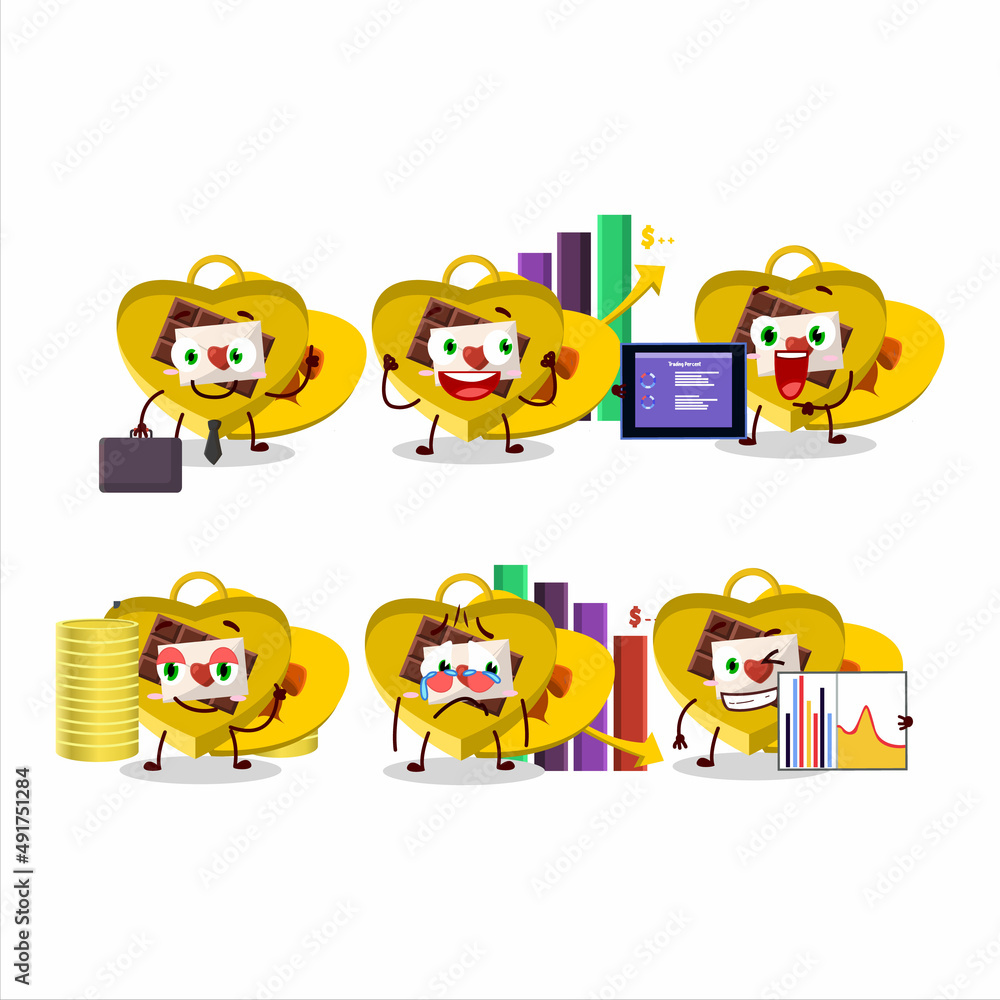 Yellow love open gift box character designs as a trader investment mascot