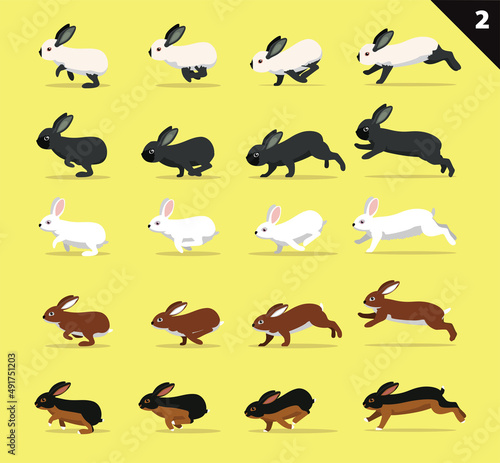 Animal Animation Sequence Various Rabbit Cartoon Vector Moving Set 2