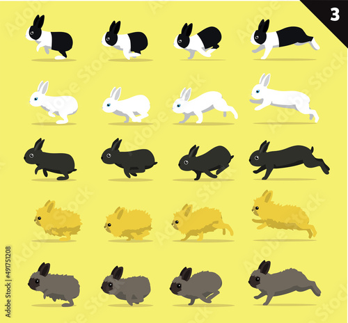 Animal Animation Sequence Various Rabbit Cartoon Vector Moving Set 3