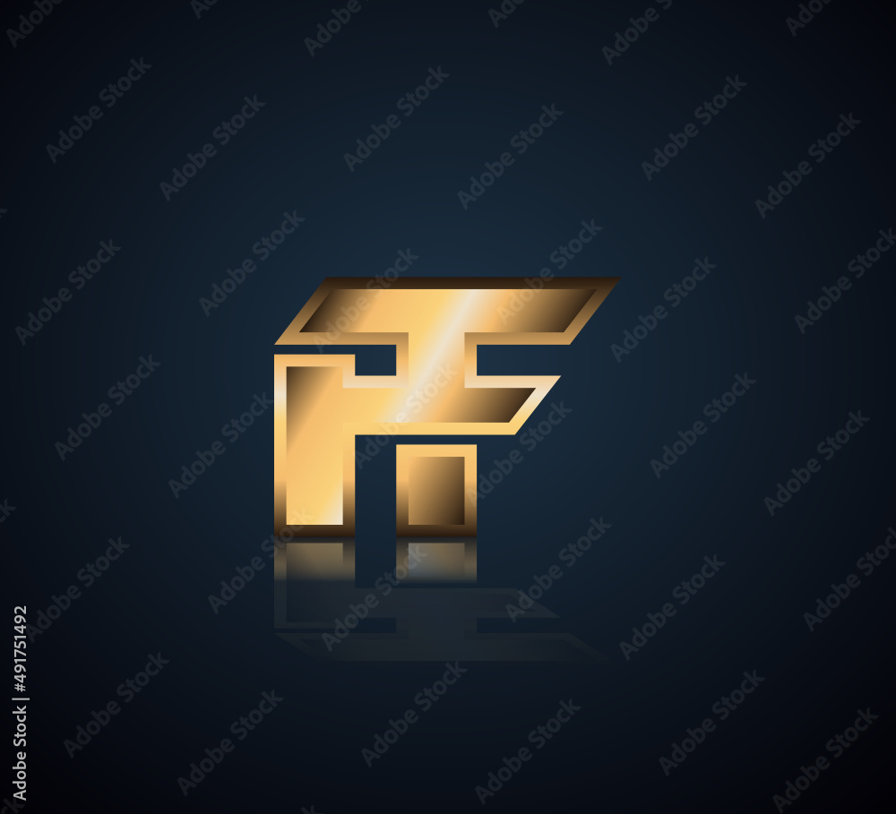Modern Initial logo 2 letters Gold simple in Dark Background with Shadow Reflection FT TF Modern Initial logo 2 letters Gold simple in Dark Background with Shadow Reflection FT TF