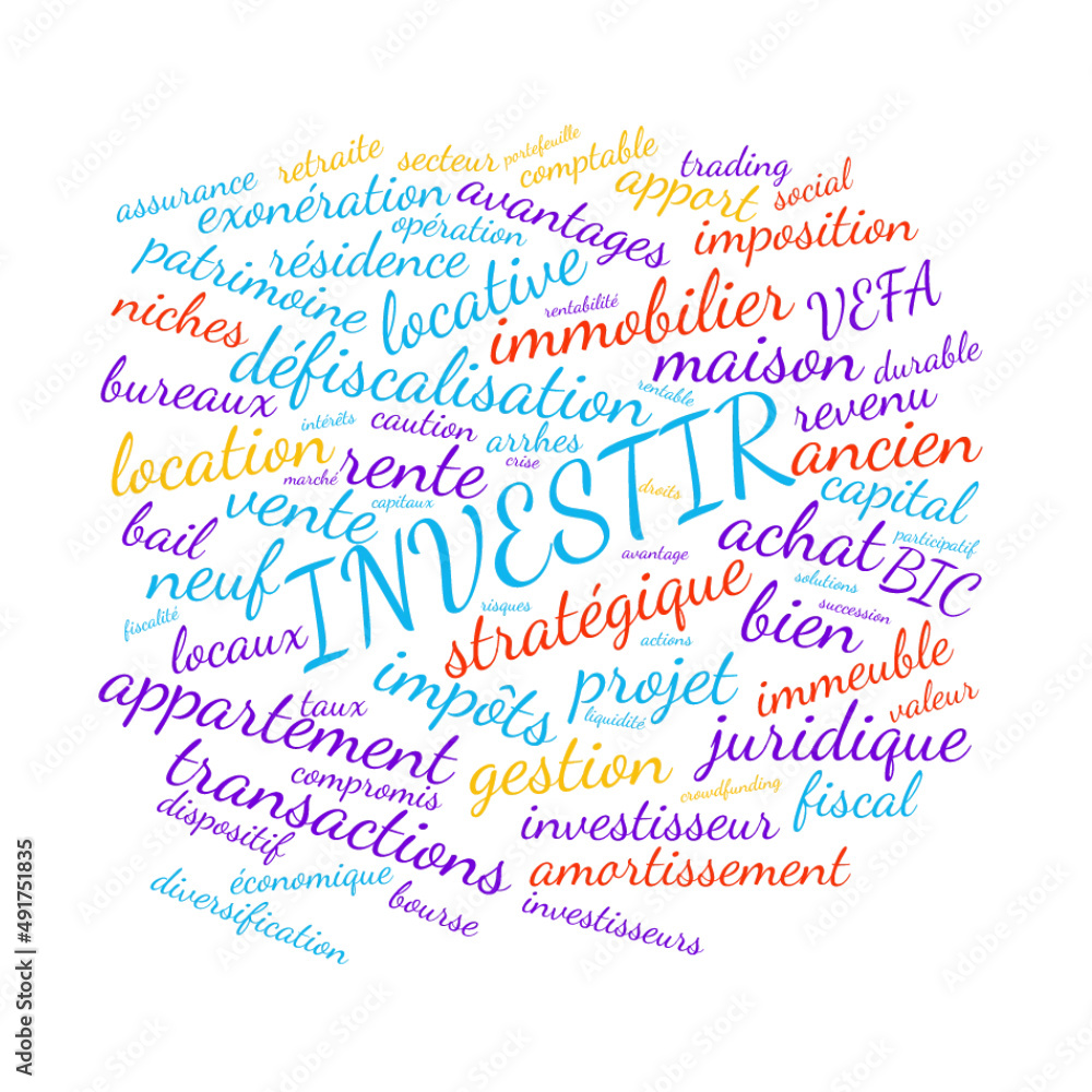 Fototapeta premium Illustration Investissement en nuage de mots avec un fond transparent