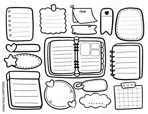 Hand drawn note paper doodle set