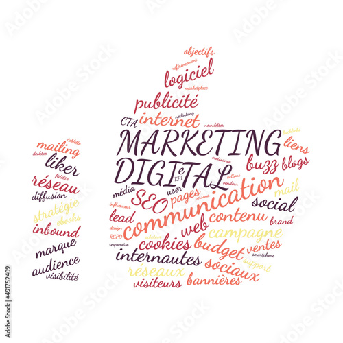 Illustration Marketing Digital en nuage de mots avec un fond transparent