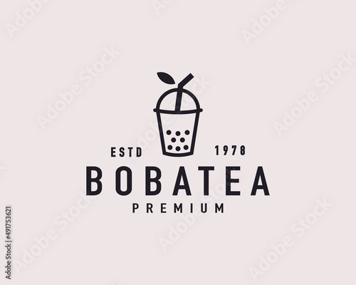 Vintage Retro Bubble Tea Hipster Logo Design Inspiration