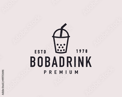 Vintage Retro Bubble Drink Boba Hipster Logo Design Inspiration