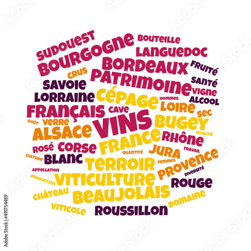 Illustration Vins en nuage de mots avec un fond transparent