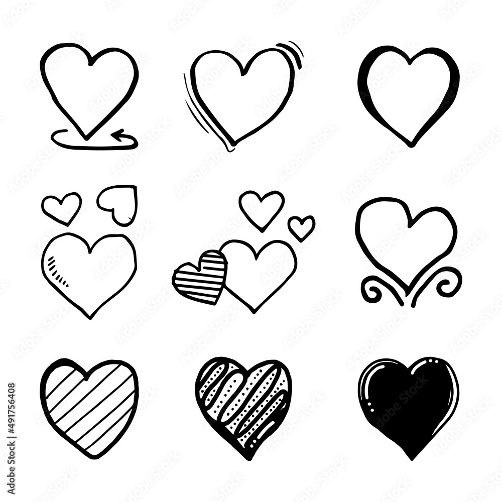 Heart doodle, Love, Vector Illustration.