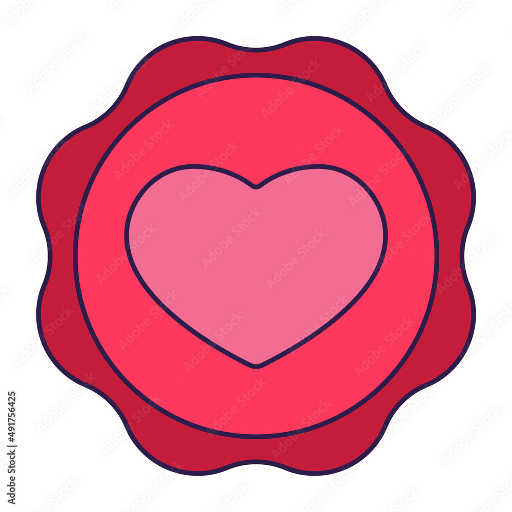 Retro Valentine Day icon of sealing wax with heart shape. Love symbol in the fashionable pop line art style. The sweet chocolate hearts are soft pink, red, and coral colors. Vector illustration Retro Valentine Day icon of sealing wax with heart shape. Love symbol in the fashionable pop line art style. The sweet chocolate hearts are soft pink, red, and coral colors. Vector illustration