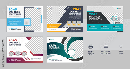 Corporate horizontal business conference flyer template bundle. Corporate Business Flyer poster pamphlet brochure cover design layout with graphic elements.