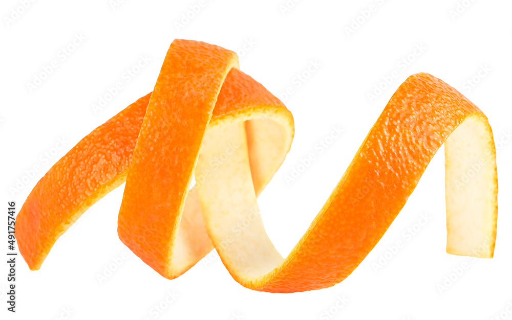 Single orange peel on a white background. Vitamin C, beauty health skin concept. Single orange peel on a white background. Vitamin C, beauty health skin concept.