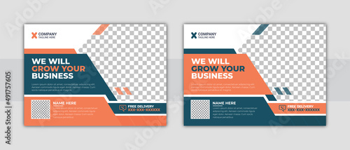 Corporate horizontal business conference flyer template. Conference flyer and invitation banner template design. Annual corporate business workshop, meeting & training promotion poster.