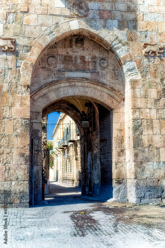 Entrance gate into old part of Jerusalem, Israel.