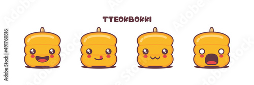 Cute Tteokbokki cartoon illustration, korean traditional food, with different facial expressions