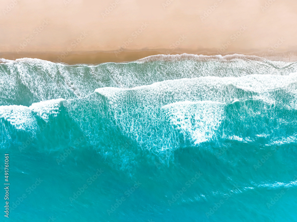 Aerial view at the  summer  sand beach. Beautiful natural seascape at the summer time