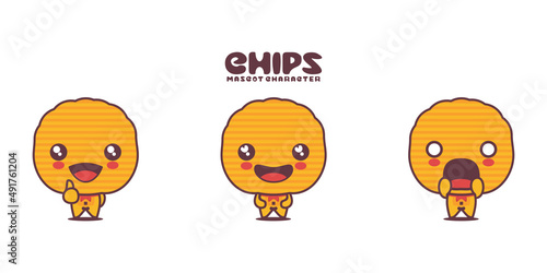 vector chips cartoon illustration, with different expressions