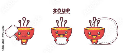 vector soups cartoon illustration, with blank board banner