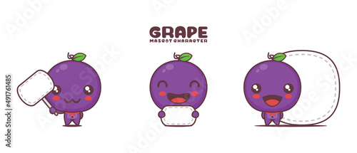 vector grape cartoon illustration, with blank board banner
